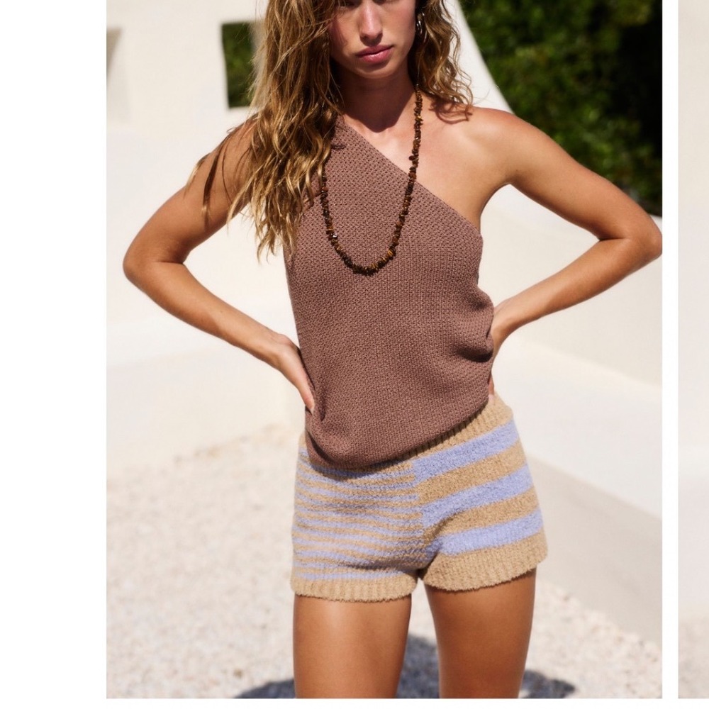 Free People Beach Orlanda Sweater Shorts Blue Heron Combo Striped Knit‎ Large